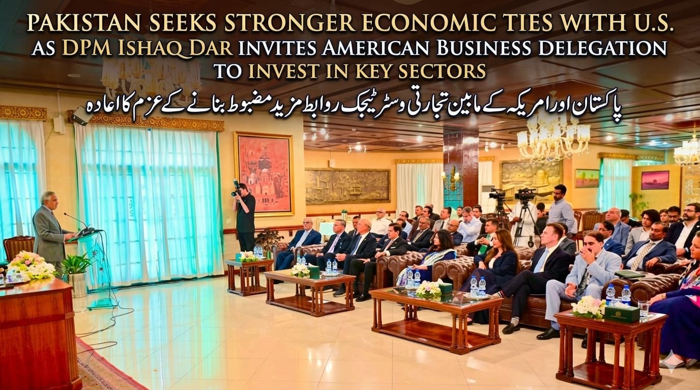 PAKISTAN SEEKS STRONGER ECONOMIC TIES WITH U.S. AS DPM ISHAQ DAR INVITES AMERICAN BUSINESS DELEGATION TO INVEST IN KEY SECTORS پاکستان اور امریکہ کے مابین تجارتی و سٹرٹیجک روابط مزید مضبوط بنانے کے عزم کا اعاد